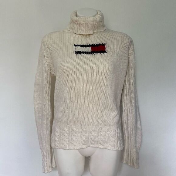Tommy Hilfiger 90s Y2K Logo Turtleneck Sweater - Picture 1 of 9